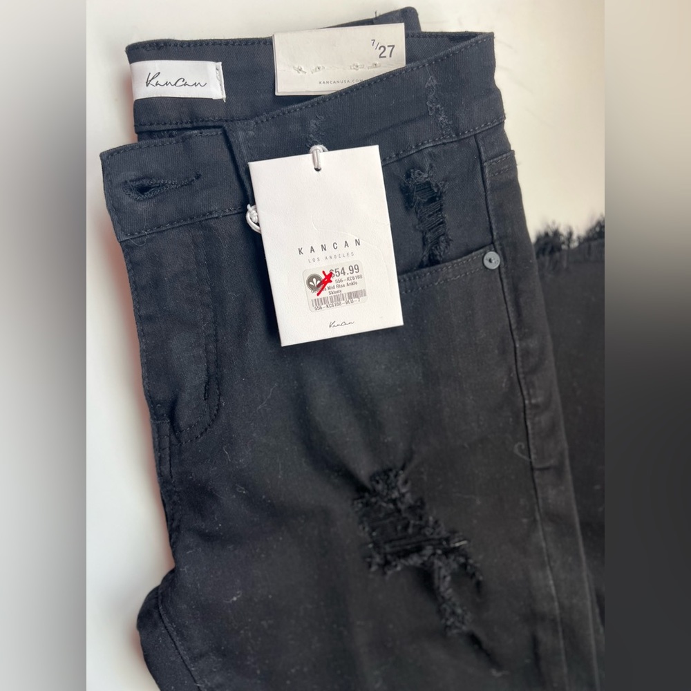 NWT‎ KanCan Mid Rise Ankle Skinny Black Denim Jeans